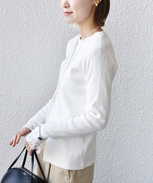 SHIPS（シップス）の「〈洗濯機可能〉ポッシュ テレコ リブ ボタン カーディガン（カーディガン/ボレロ・レディース・ピンク/ネイビー/ホワイト・ONE SIZE）」の8枚目の写真