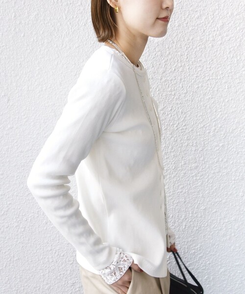 SHIPS（シップス）の「〈洗濯機可能〉ポッシュ テレコ リブ ボタン カーディガン（カーディガン/ボレロ・レディース・ピンク/ネイビー/ホワイト・ONE SIZE）」の10枚目の写真