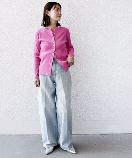 SHIPS（シップス）の「〈洗濯機可能〉ポッシュ テレコ リブ ボタン カーディガン（カーディガン/ボレロ・レディース・ピンク/ネイビー/ホワイト・ONE SIZE）」の12枚目の写真