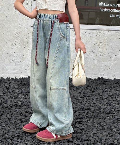 aimoha（アイモハ）の「【aimoha-KIDS-】ワイドシルエットキッズデニムパンツ（デニムパンツ・キッズ・ブルー・150/160/170/120/130/140）」の5枚目の写真