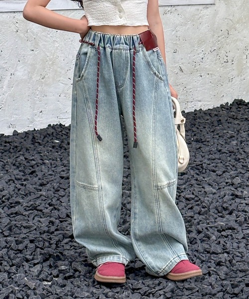 aimoha（アイモハ）の「【aimoha-KIDS-】ワイドシルエットキッズデニムパンツ（デニムパンツ・キッズ・ブルー・150/160/170/120/130/140）」の3枚目の写真