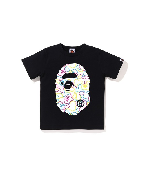 A BATHING APE（アベイシングエイプ）の「NEON CAMO BIG APE HEAD TEE（Tシャツ/カットソー・キッズ・ホワイト/ブラック・100/110/130/140/90/120）」の2枚目の写真
