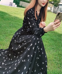 シフォン リボン ワンピース
