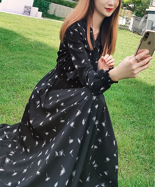BLANC FICELLE(ブランフィセル)の「シフォン リボン ワンピース(ワンピース・レディース・ブラック・M/L/XL)」の1枚目の写真