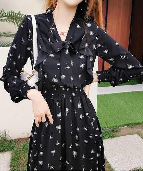 BLANC FICELLE(ブランフィセル)の「シフォン リボン ワンピース(ワンピース・レディース・ブラック・M/L/XL)」の3枚目の写真