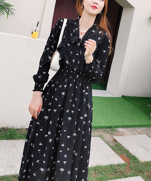 BLANC FICELLE(ブランフィセル)の「シフォン リボン ワンピース(ワンピース・レディース・ブラック・M/L/XL)」の5枚目の写真