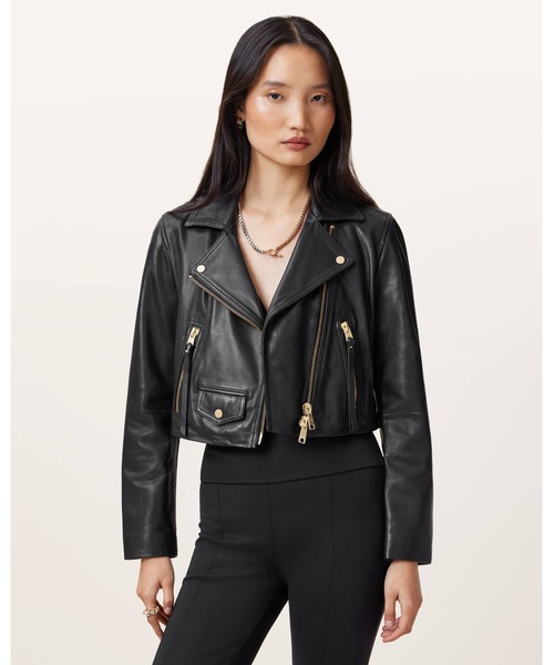 ALLSAINTS スタッズ付きブラックレザーライダースジャケット ALLSAINTS｜オールセインツのジャケット/アウター通販 - ZOZOTOWN