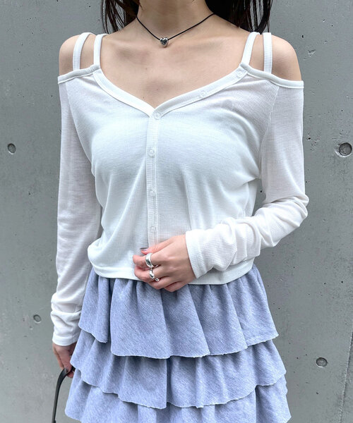 海外ファッションブランド通販サイト【公式】 mline]ショルダー アウトデザインTシャツ（Tシャツ/カットソー トップス