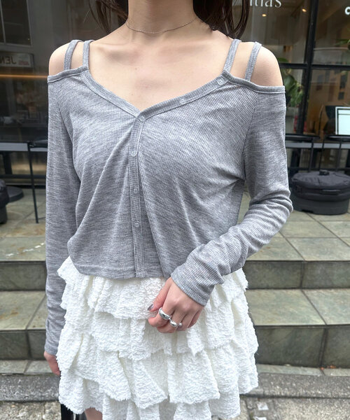 セール】[mline]ショルダー アウトデザインTシャツ（Tシャツ