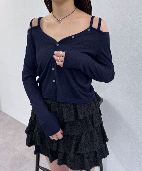 mline]ショルダー アウトデザインTシャツ（Tシャツ/カットソー