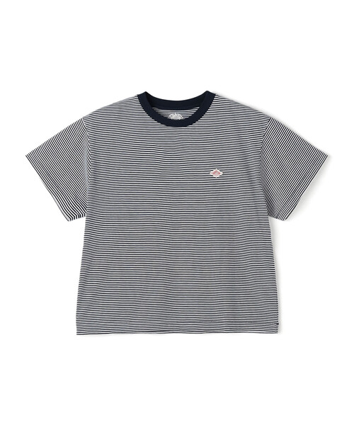 WOMEN'S SHORT SLEEVE SEMI CROP T-SHIRT STRIPE（Tシャツ