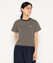 WOMEN'S SHORT SLEEVE SEMI CROP T-SHIRT STRIPE