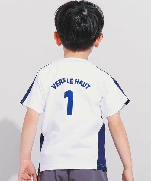 BeBe(ベベ)の「異素材切り替えバックナンバリングラグラン半袖Tシャツ(90~160cm)(Tシャツ/カットソー・キッズ・グリーン/ホワイト・140cm/130cm/120cm/150cm)」の6枚目の写真