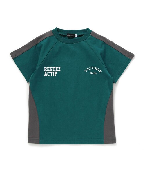 BeBe(ベベ)の「異素材切り替えバックナンバリングラグラン半袖Tシャツ(90~160cm)(Tシャツ/カットソー・キッズ・グリーン/ホワイト・140cm/130cm/120cm/150cm)」の7枚目の写真
