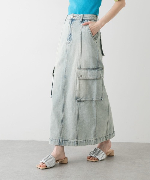 SENSE OF PLACE by URBAN RESEARCH（センスオブプレイスバイアーバンリサーチ）の「カーゴデニムスカート（スカート・レディース・ライトインディゴブルー/インディゴブルー・SMALL/MEDIUM）」の4枚目の写真