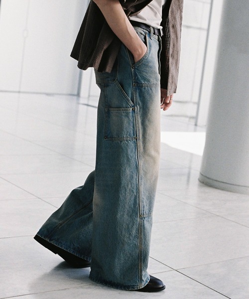 DOUBLE KNEE CURVED SEEM BAGGY DENIM（デニムパンツ）｜WYM