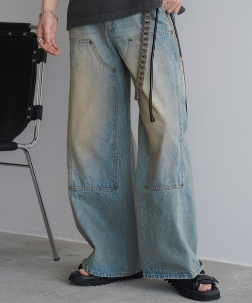 DOUBLE KNEE CURVED SEEM BAGGY DENIM（デニムパンツ）｜WYM LIDNM