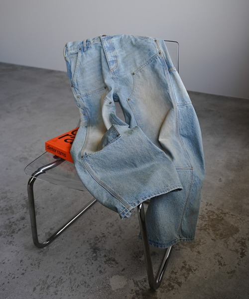 セール】DOUBLE KNEE CURVED SEEM BAGGY DENIM（デニムパンツ）｜WYM