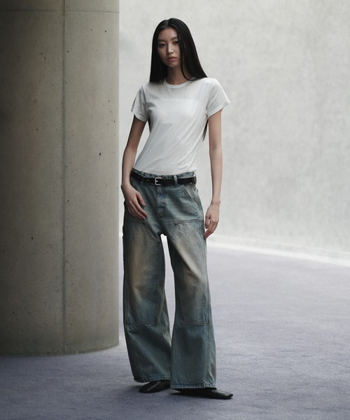 DOUBLE KNEE CURVED SEEM BAGGY DENIM（デニムパンツ）｜WYM