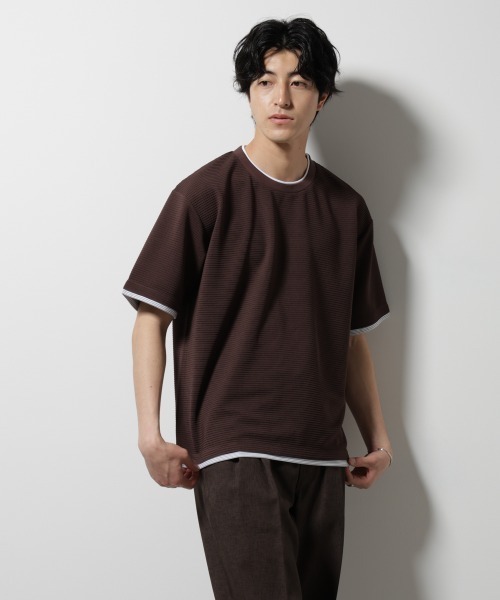 NANO universe（ナノユニバース）の「ガーターフェイクレイヤードTシャツ 半袖（Tシャツ/カットソー・メンズ・ホワイト/ブラウン/チャコール/グレー系その他4・S/M/L）」の4枚目の写真