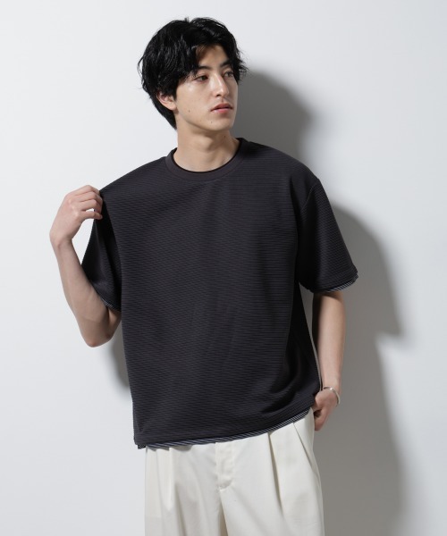 NANO universe（ナノユニバース）の「ガーターフェイクレイヤードTシャツ 半袖（Tシャツ/カットソー・メンズ・ホワイト/ブラウン/チャコール/グレー系その他4・S/M/L）」の5枚目の写真