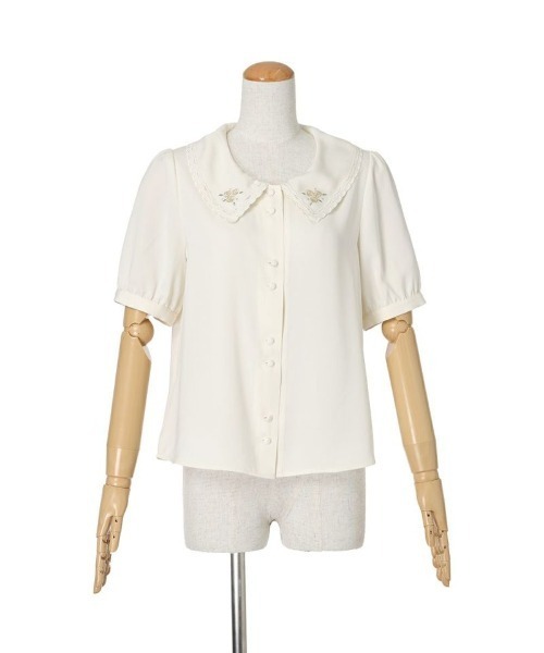 F i.n.t（フィント）の「リトルローズ刺繍カットワーク衿ブラウス【お揃いのローズ刺繍カーディガン展開】/ fint　フィント（シャツ/ブラウス・レディース・ホワイト×ブルー/ホワイト×ピンク/ホワイト×イエロー・FREE）」の9枚目の写真