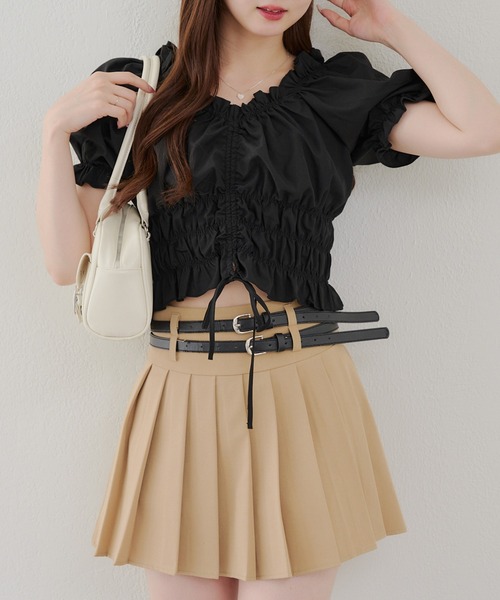 continuer de NICE CLAUP(コンティニューデナイスクラップ)の「シャーリング半袖ブラウス(シャツ/ブラウス・レディース・ブラック/レッド/オフホワイト/チェック・FREE)」の14枚目の写真