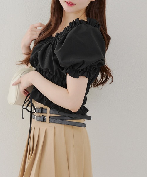continuer de NICE CLAUP(コンティニューデナイスクラップ)の「シャーリング半袖ブラウス(シャツ/ブラウス・レディース・ブラック/レッド/オフホワイト/チェック・FREE)」の13枚目の写真