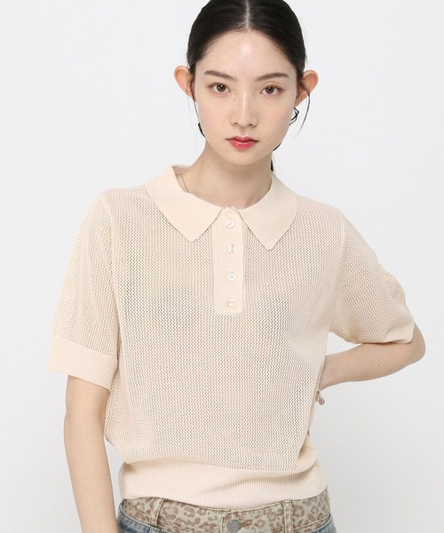 3.3 Field Trip (3.3フィールドトリップ)の「3.3 Field Trip/メッシュポロニット半袖(ニット/セーター・レディース・ピンク/アイボリー/ブラック・FREE)」の3枚目の写真