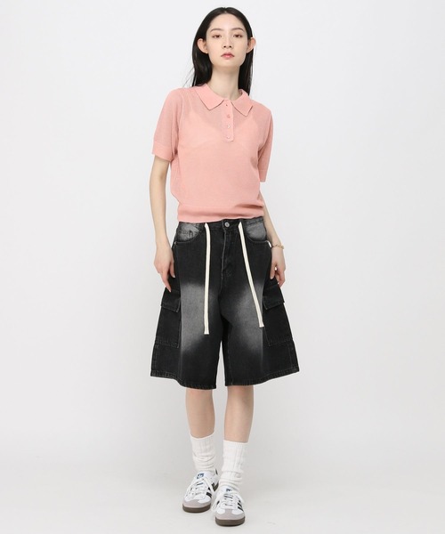 3.3 Field Trip (3.3フィールドトリップ)の「3.3 Field Trip/メッシュポロニット半袖(ニット/セーター・レディース・ピンク/アイボリー/ブラック・FREE)」の4枚目の写真