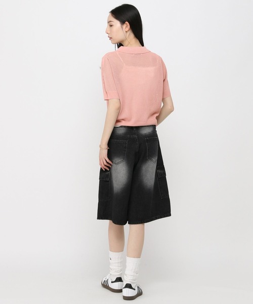 3.3 Field Trip (3.3フィールドトリップ)の「3.3 Field Trip/メッシュポロニット半袖(ニット/セーター・レディース・ピンク/アイボリー/ブラック・FREE)」の7枚目の写真