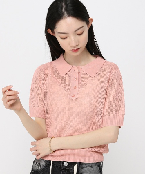 3.3 Field Trip (3.3フィールドトリップ)の「3.3 Field Trip/メッシュポロニット半袖(ニット/セーター・レディース・ピンク/アイボリー/ブラック・FREE)」の8枚目の写真