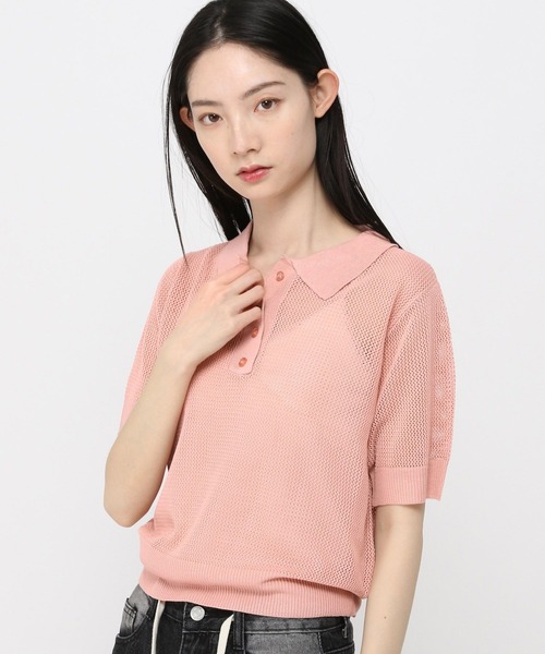 3.3 Field Trip (3.3フィールドトリップ)の「3.3 Field Trip/メッシュポロニット半袖(ニット/セーター・レディース・ピンク/アイボリー/ブラック・FREE)」の9枚目の写真