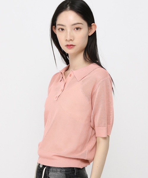 3.3 Field Trip (3.3フィールドトリップ)の「3.3 Field Trip/メッシュポロニット半袖(ニット/セーター・レディース・ピンク/アイボリー/ブラック・FREE)」の10枚目の写真