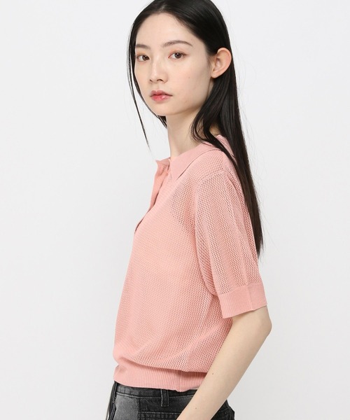 3.3 Field Trip (3.3フィールドトリップ)の「3.3 Field Trip/メッシュポロニット半袖(ニット/セーター・レディース・ピンク/アイボリー/ブラック・FREE)」の11枚目の写真