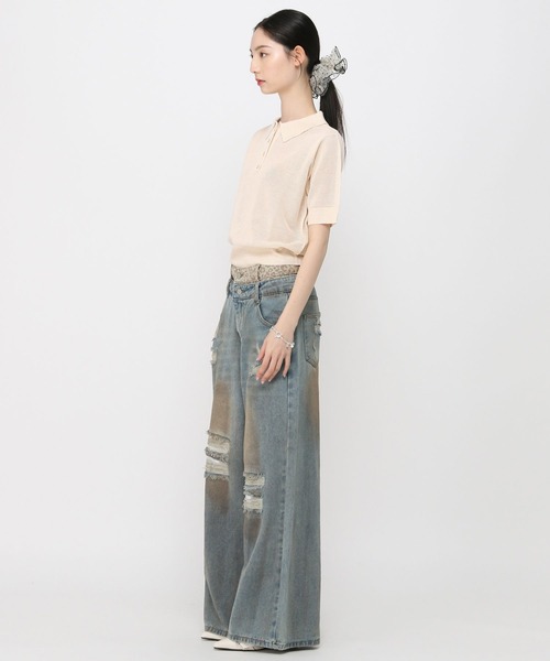 3.3 Field Trip (3.3フィールドトリップ)の「3.3 Field Trip/メッシュポロニット半袖(ニット/セーター・レディース・ピンク/アイボリー/ブラック・FREE)」の14枚目の写真