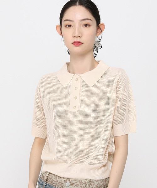 3.3 Field Trip (3.3フィールドトリップ)の「3.3 Field Trip/メッシュポロニット半袖(ニット/セーター・レディース・ピンク/アイボリー/ブラック・FREE)」の17枚目の写真