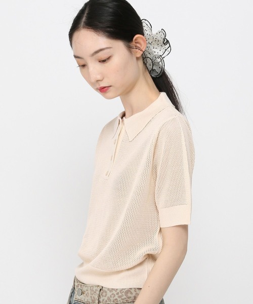3.3 Field Trip (3.3フィールドトリップ)の「3.3 Field Trip/メッシュポロニット半袖(ニット/セーター・レディース・ピンク/アイボリー/ブラック・FREE)」の18枚目の写真