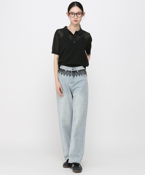 3.3 Field Trip (3.3フィールドトリップ)の「3.3 Field Trip/メッシュポロニット半袖(ニット/セーター・レディース・ピンク/アイボリー/ブラック・FREE)」の19枚目の写真