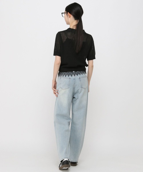 3.3 Field Trip (3.3フィールドトリップ)の「3.3 Field Trip/メッシュポロニット半袖(ニット/セーター・レディース・ピンク/アイボリー/ブラック・FREE)」の21枚目の写真