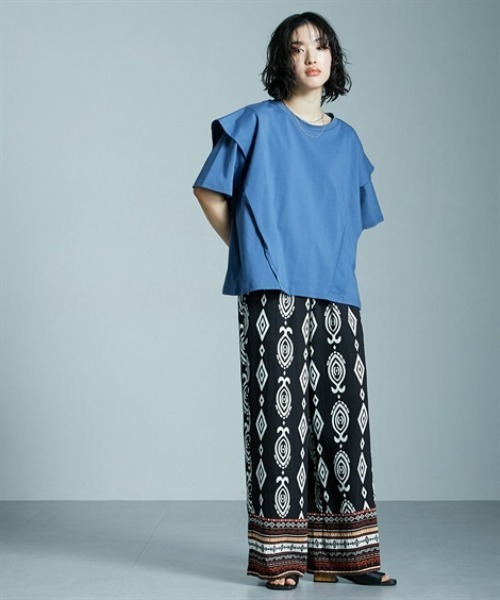 Soiunique（スワユニーク）の「綿１００％ラッフルショルダーゆったりサイズTシャツ ［Soiunique］（Tシャツ/カットソー・レディース・ブラック/ブルー/レッド・L～LL/S～Ｍ）」の13枚目の写真