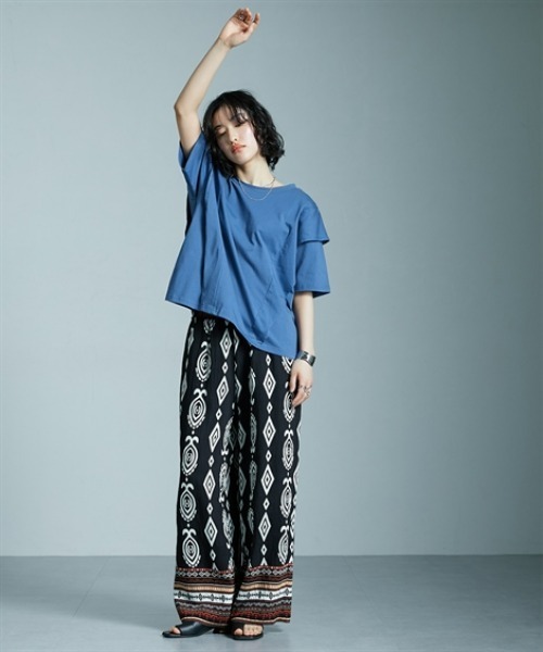 Soiunique（スワユニーク）の「綿１００％ラッフルショルダーゆったりサイズTシャツ ［Soiunique］（Tシャツ/カットソー・レディース・ブラック/ブルー/レッド・L～LL/S～Ｍ）」の14枚目の写真