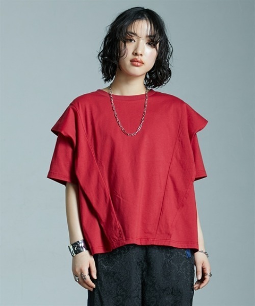 Soiunique（スワユニーク）の「綿１００％ラッフルショルダーゆったりサイズTシャツ ［Soiunique］（Tシャツ/カットソー・レディース・ブラック/ブルー/レッド・L～LL/S～Ｍ）」の20枚目の写真