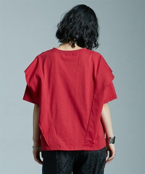 Soiunique（スワユニーク）の「綿１００％ラッフルショルダーゆったりサイズTシャツ ［Soiunique］（Tシャツ/カットソー・レディース・ブラック/ブルー/レッド・L～LL/S～Ｍ）」の22枚目の写真