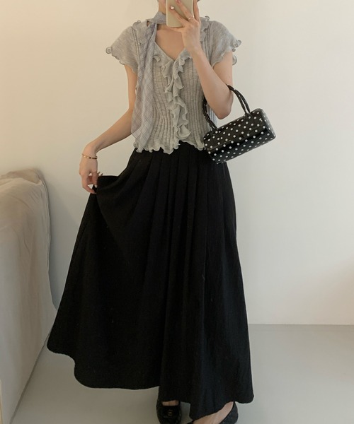 Lace Ladies(レースレディース)の「フロント フリル メロー リブ ニット トップス(ニット/セーター・レディース・グレー/ブルー/ブラック/アイボリー・FREE)」の9枚目の写真