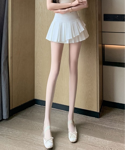 kirakiraShop（キラキラショップ）の「インパン 裏地付き ダブルプリーツ ミニスカート（スカート・レディース・ブラック/ベージュ/チャコール/ホワイト・S/M/L）」の8枚目の写真