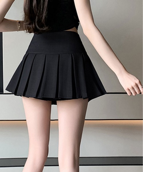 kirakiraShop（キラキラショップ）の「インパン 裏地付き ダブルプリーツ ミニスカート（スカート・レディース・ブラック/ベージュ/チャコール/ホワイト・S/M/L）」の10枚目の写真