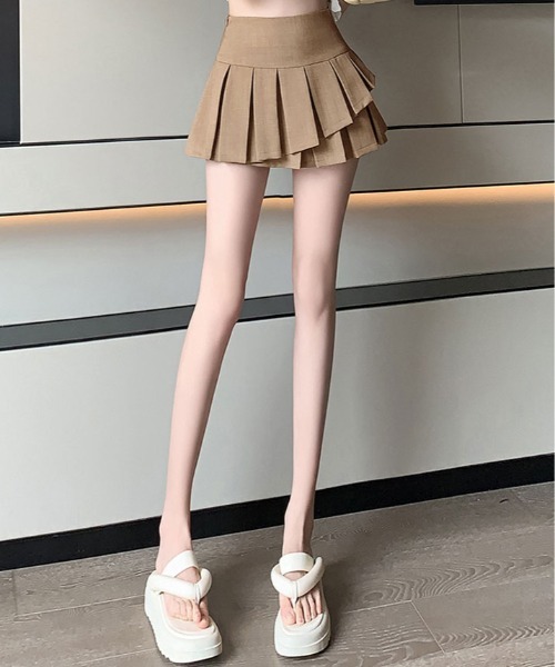 kirakiraShop（キラキラショップ）の「インパン 裏地付き ダブルプリーツ ミニスカート（スカート・レディース・ブラック/ベージュ/チャコール/ホワイト・S/M/L）」の22枚目の写真