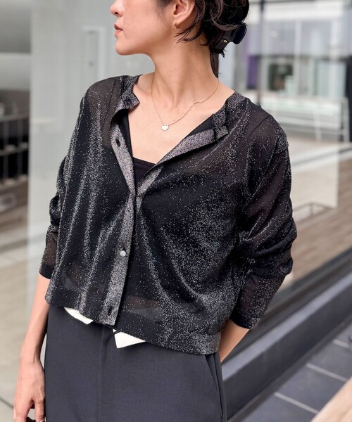 セール】《手洗い可能》《アンサンブル対応》シアーラメ天竺長袖クルー