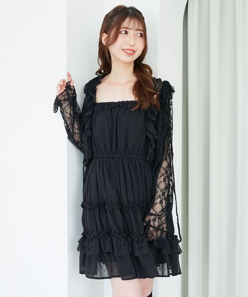 MAJESTIC LEGON(マジェスティックレゴン)の「ギャザーフリルミニワンピ(ワンピース・レディース・イエロー/ピンク/ブラック/オフホワイト・MEDIUM)」の1枚目の写真